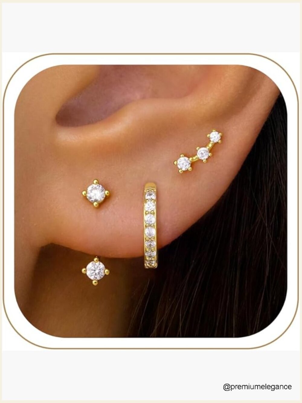 3 Pairs Dainty Small Earrings Set - Stud, Huggie Hoop, Jacket - Trendy Women